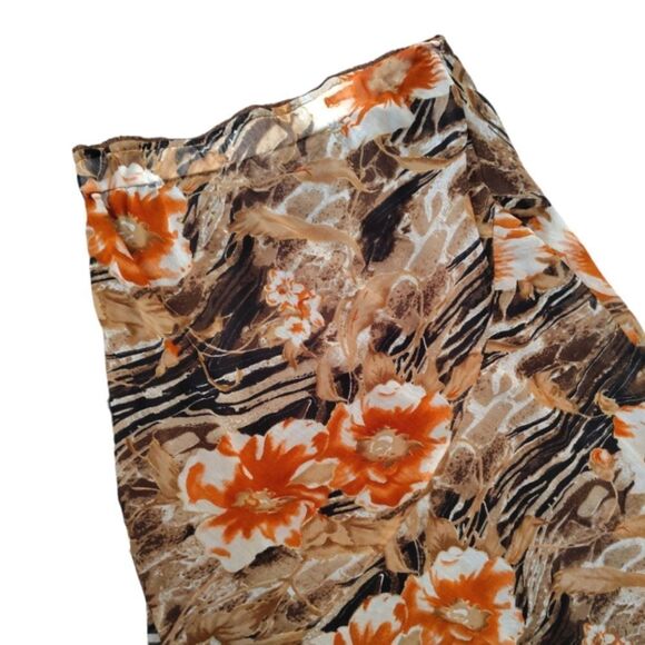 Vintage Brown Orange Metallic Floral Mesh Midi Lined Skirt *Fits Like Large - Picture 5 of 11